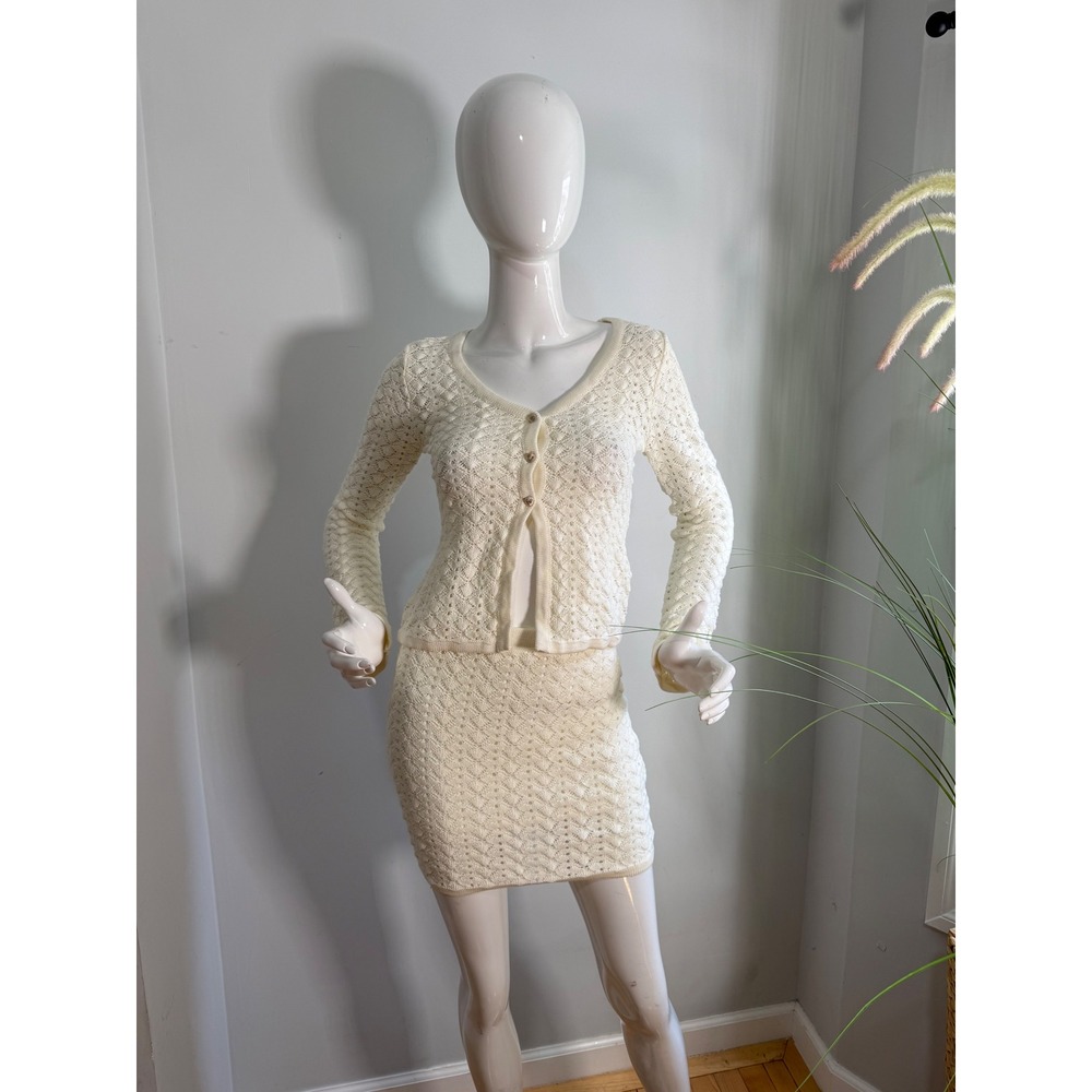 Commense Cotton Blends Hollow Skirt Set Womens Bohemian Outfit Off-White XS - Picture 9 of 13